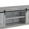 71 Inch Farmhouse Wooden TV Console With 2 Sliding Barn Doors, Gray