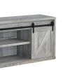 71 Inch Farmhouse Wooden TV Console With 2 Sliding Barn Doors, Gray