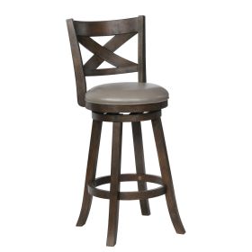 Curved Back Swivel Bar Stool with Leatherette Seat,Set of 2, Gray and Brown