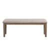 Rectangular Style Wooden Bench with Fabric Upholstered Seat,Brown and Beige