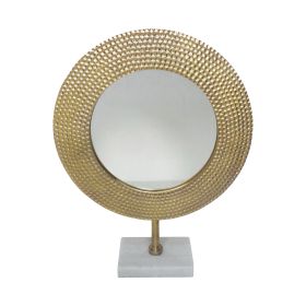 Hammered Metal Frame Round Standing Mirror with Block Base, Large, Gold