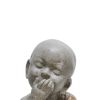 Polyresin Baby Monk Figurine with Covered Mouth, Weathered Gray