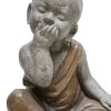 Polyresin Baby Monk Figurine with Covered Mouth, Weathered Gray