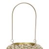 Cylindrical Rattan Lantern with Metal Frame and Handle,Large,Brown and Gold