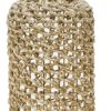 Cylindrical Rattan Lantern with Metal Frame and Handle,Large,Brown and Gold