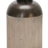 15 Inch Metal Jar with Wooden Accent and Flared Opening,Black and Brown