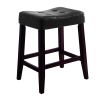 Wooden Stools with Saddle Seat and Button Tufts, Set of 2, Black and Brown