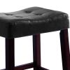 Wooden Stools with Saddle Seat and Button Tufts, Set of 2, Black and Brown