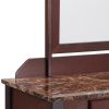 Wood and Faux Leather Vanity Set with Faux Marble Top, Brown