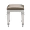 Leatherette Padded Vanity Stool with Tapered Legs and Molded Detail, Silver