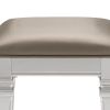 Leatherette Padded Vanity Stool with Tapered Legs and Molded Detail, Silver