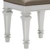 Leatherette Padded Vanity Stool with Tapered Legs and Molded Detail, Silver
