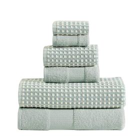 Porto 6 Piece Dual Tone Towel Set with Jacquard Grid Pattern The Urban Port, Blue