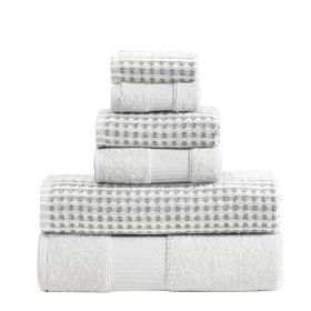 Porto 6 Piece Dual Tone Towel Set with Jacquard Grid Pattern The Urban Port, White