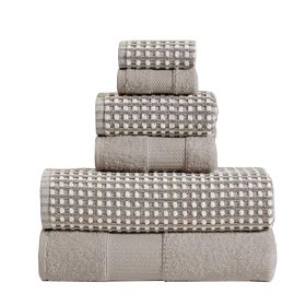 Porto 6 Piece Dual Tone Towel Set with Jacquard Grid Pattern The Urban Port, Beige