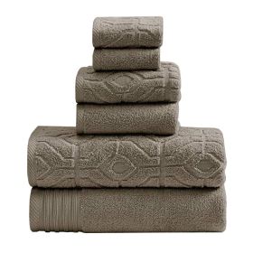 Granada 6 Piece Towel Set with Jacquard Stripe Pattern The Urban Port, Taupe Brown