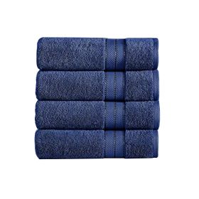 Bergamo 4 Piece Spun loft Towels with Stripe and Twill Weave The Urban Port,Dark Blue