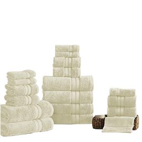Bergamo 18 Piece Spun loft Towel Set with Twill Weave The Urban Port, Cream