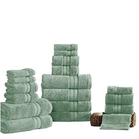 Bergamo 18 Piece Spun loft Towel Set with Striped Pattern The Urban Port, Green