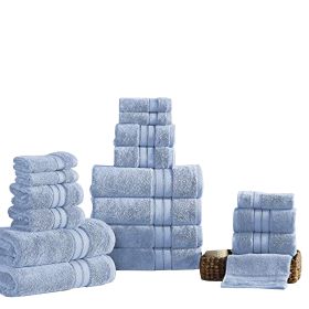 Bergamo 18 Piece Spun loft Towel Set with Striped Pattern The Urban Port, Blue