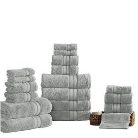 Bergamo 18 Piece Spun loft Towel Set with Striped Pattern The Urban Port, Gray