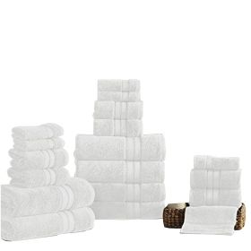 Bergamo 18 Piece Spun loft Towel Set with Striped Pattern The Urban Port, White