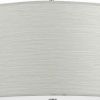 Drum Style Pendant Fixture with Fabric Shade and Brushed Details, White
