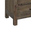 3 Drawer Wooden Nightstand with Metal Corner Brackets and Rivets, Brown