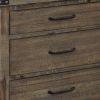 3 Drawer Wooden Nightstand with Metal Corner Brackets and Rivets, Brown