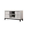 Wooden TV Stand with 2 Drawers and 2 Open Compartments, White and Black
