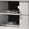 Wooden TV Stand with 2 Drawers and 2 Open Compartments, White and Black