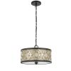 Cylindrical Drum Pendant Chandelier with Lattice Design, Black and Brass