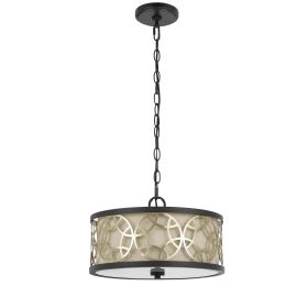 Cylindrical Drum Pendant Chandelier with Lattice Design, Black and Brass