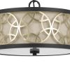 Cylindrical Drum Pendant Chandelier with Lattice Design, Black and Brass