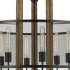 60 X 6 Wooden Chandelier with Round Metal Mesh Shade, Black and Brown