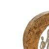 Round Wooden Sculpture with Family in Open Center, Brown and Silver