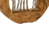 Round Wooden Sculpture with Family in Open Center, Brown and Silver