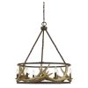 6 Bulb Metal Frame Chandelier with Resin Antler Design,Dark Bronze and Gold
