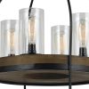 Two Tier Pendant Fixture with Round Wooden and Metal Frame, Brown and Black