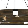 9 Bulb Round Wooden Frame Chandelier with Geometric Cut Out Design, Brown