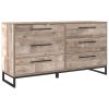 6 Drawer Wooden Dresser with Metal Legs, Washed Brown and Black