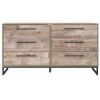 6 Drawer Wooden Dresser with Metal Legs, Washed Brown and Black