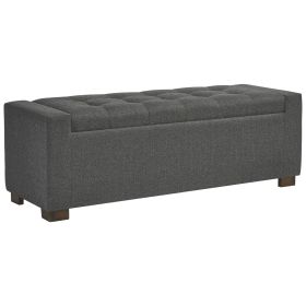 Fabric Tufted Seat Storage Bench with Block Feet, Dark Gray
