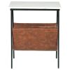 Marble Top Accent Table with Faux Leather Swing Holder, White and Brown