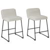 Channel Stitched Low Back Fabric Barstool with Sled Base, Set of 2, White
