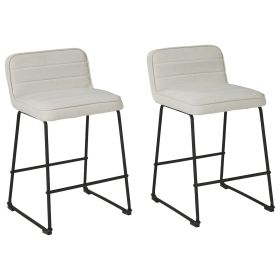 Channel Stitched Low Back Fabric Barstool with Sled Base, Set of 2, White