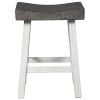 25 Inch Wooden Saddle Stool with Angular Legs, Set of 2, Brown and White
