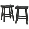 25 Inch Wooden Saddle Stool with Angular Legs, Set of 2, Black