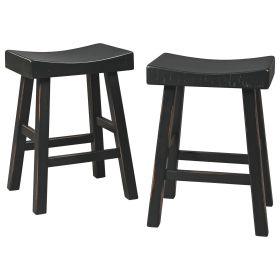 25 Inch Wooden Saddle Stool with Angular Legs, Set of 2, Black