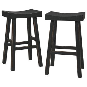 31 Inch Wooden Saddle Stool with Angular Legs, Set of 2, Black